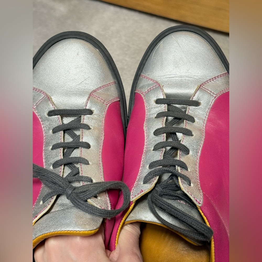Undandy Men’s Custom Color block pink silver leather sneakers sz 11 - Picture 12 of 14